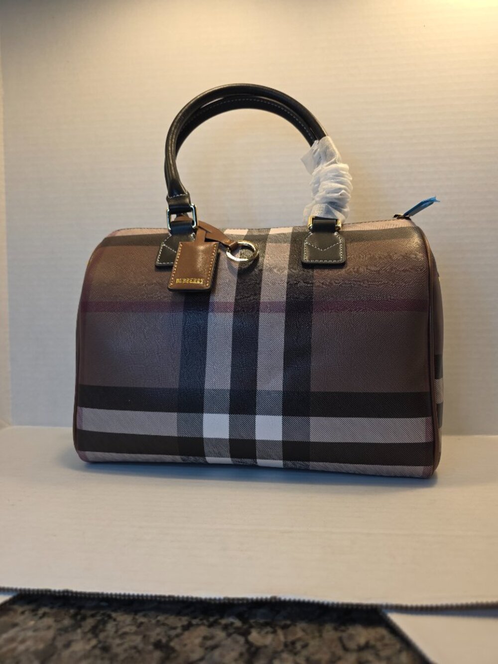 Boston-Style Satchel in Brown and Black Check NWOT - Picture 9 of 9